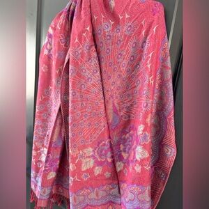Cashmere 100% Pashmina Peacock Paisley 68" Pink Purple Scarf Shawl Wrap
